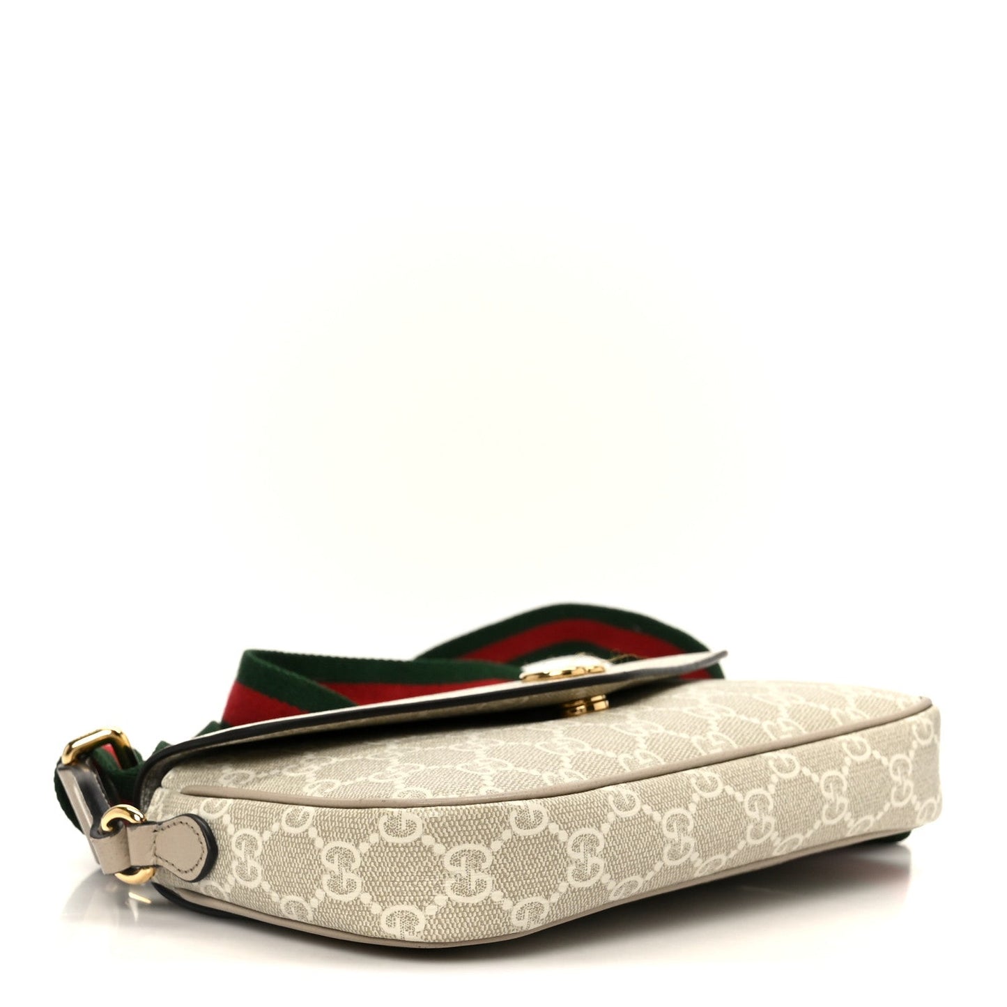 GG Supreme Monogram Textured Dollar Calfskin Web Mini Ophidia Envelope Shoulder Bag Beige Mystic White Oatmeal