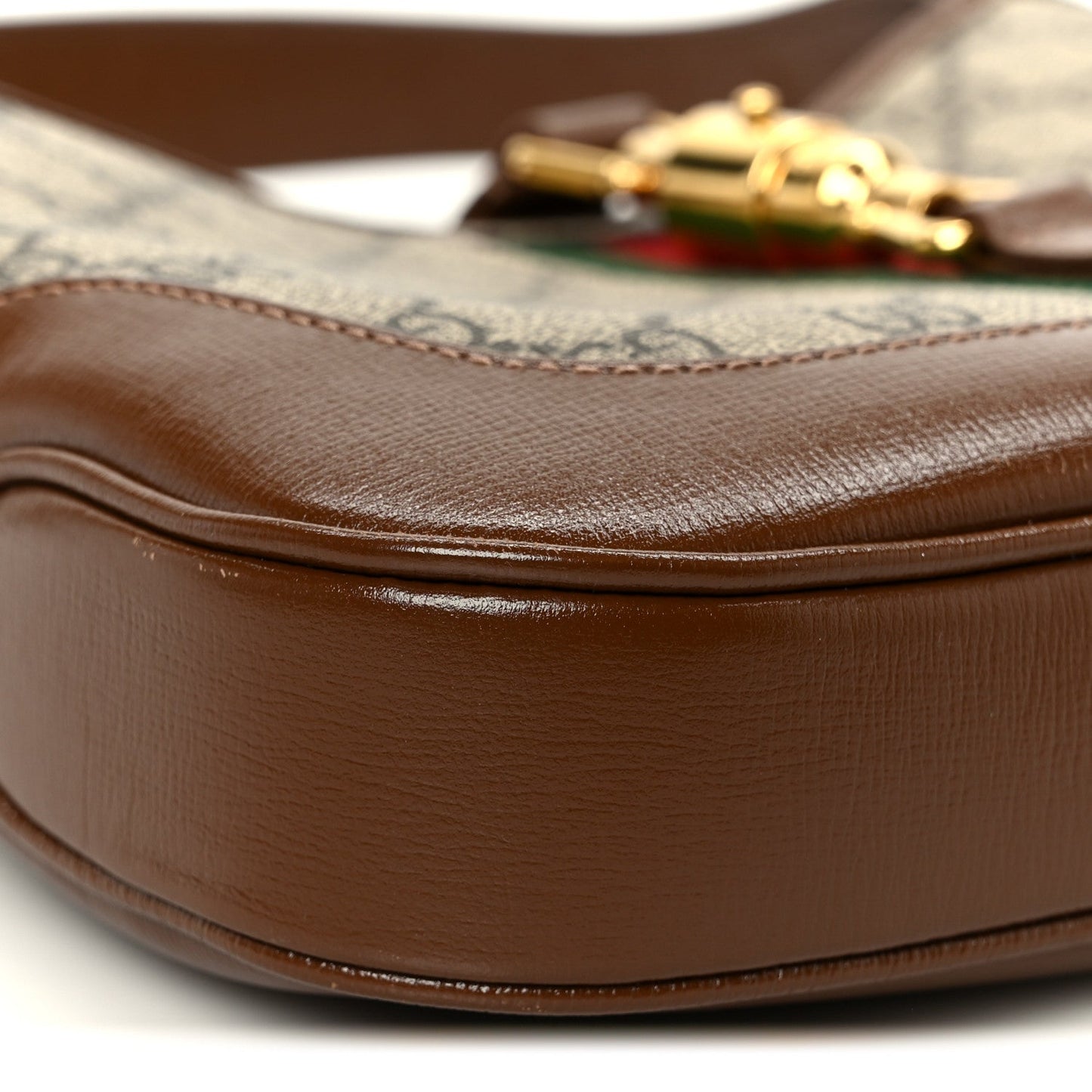 GG Supreme Monogram Azalea Calfskin Web Small Jackie 1961 Hobo Beige Ebony Brown Sugar