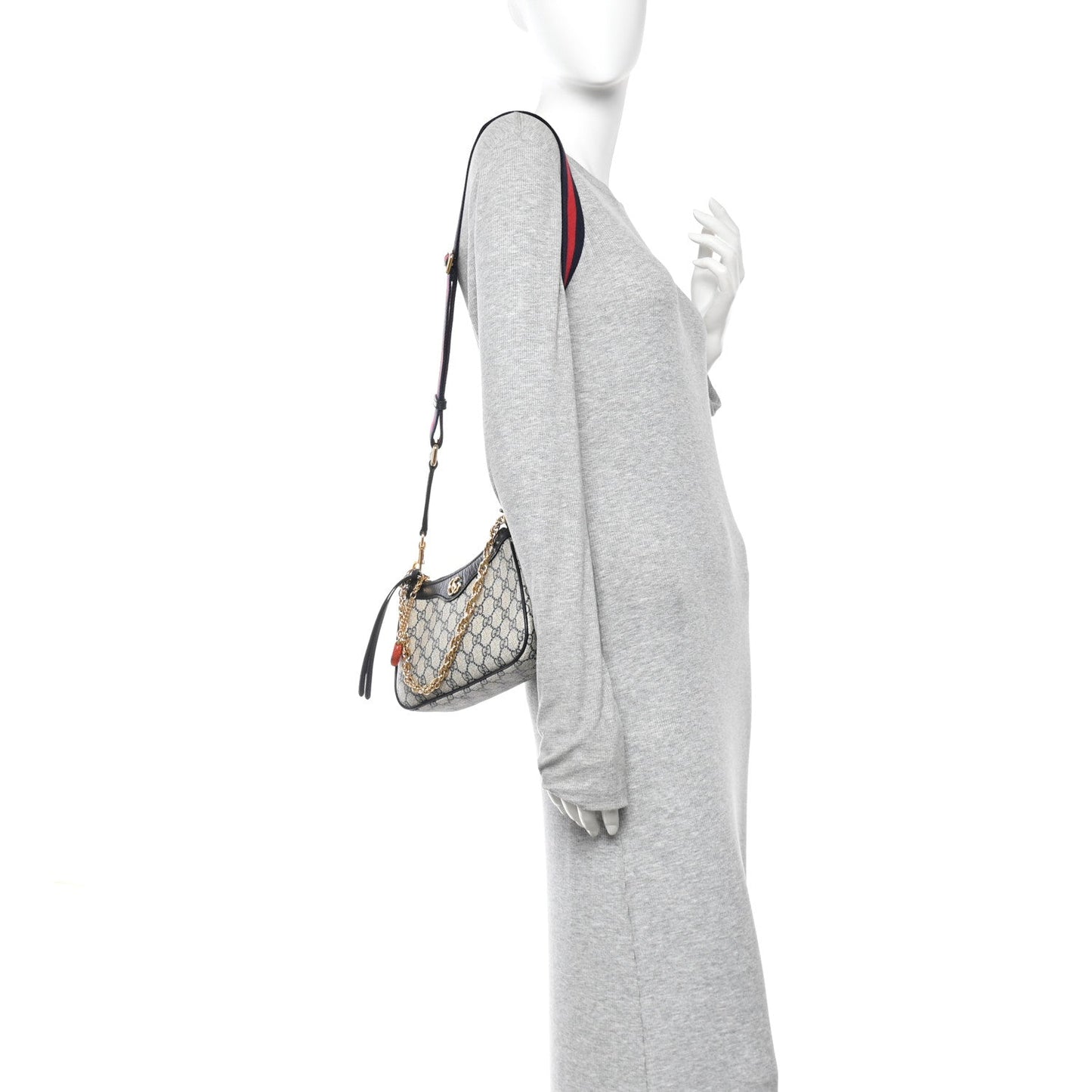 GG Supreme Monogram Textured Dollar Calfskin Web Small Ophidia GG Handbag Beige Blue