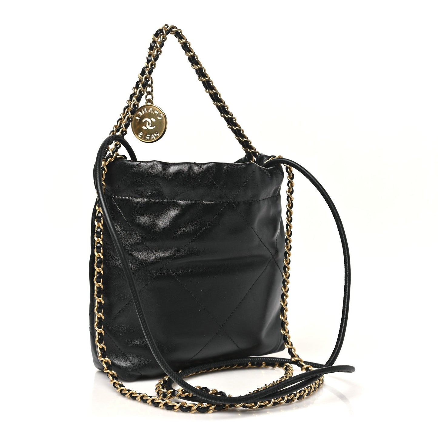 Shiny Calfskin Quilted Mini Chanel 22 Black