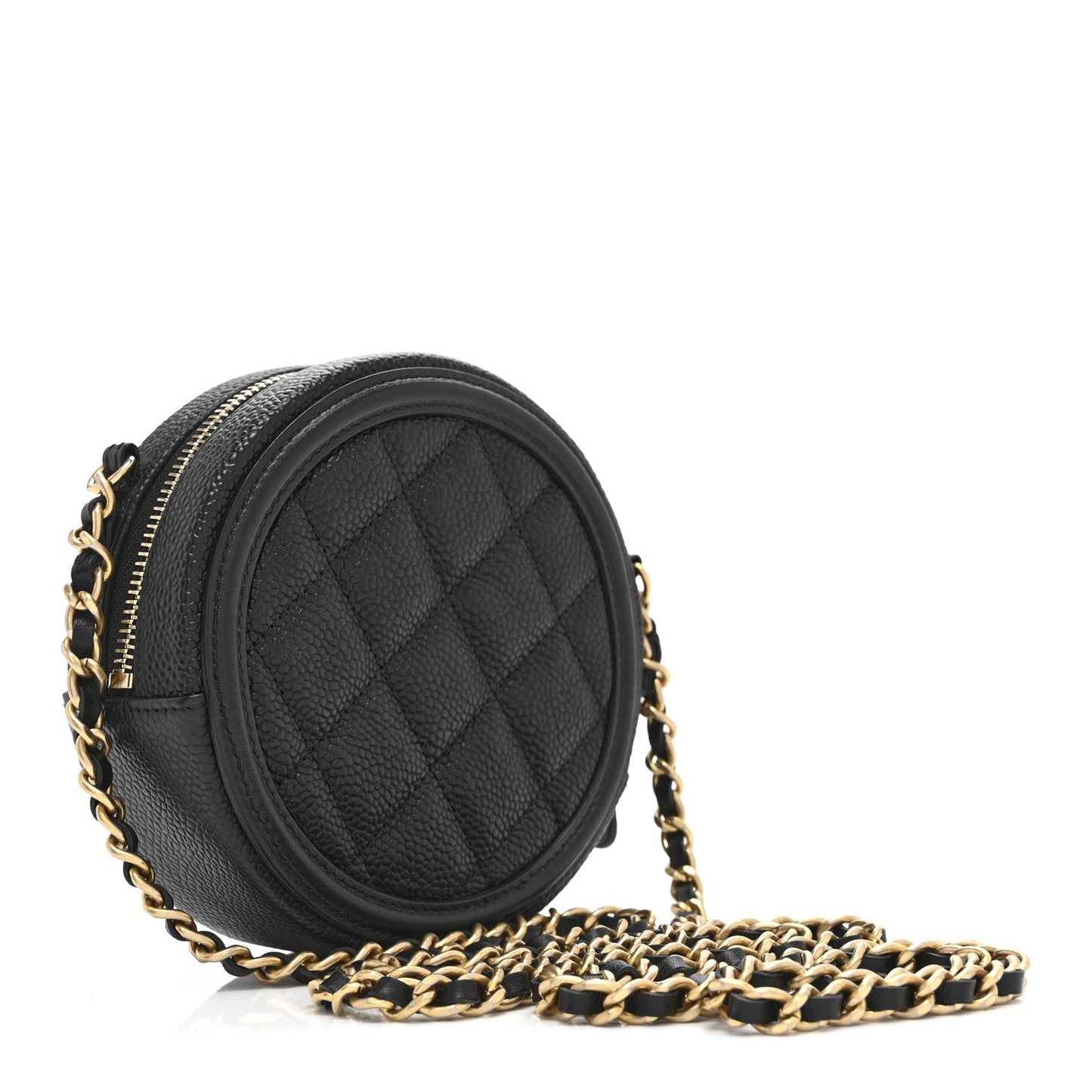 Caviar Quilted Round Filigree Crossbody Black