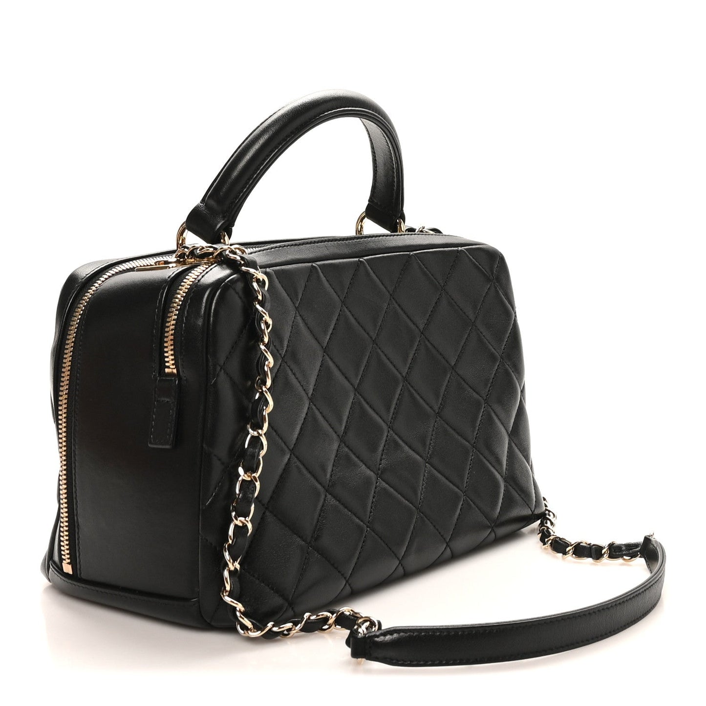 Lambskin Quilted Medium Trendy CC Bowling Bag Black
