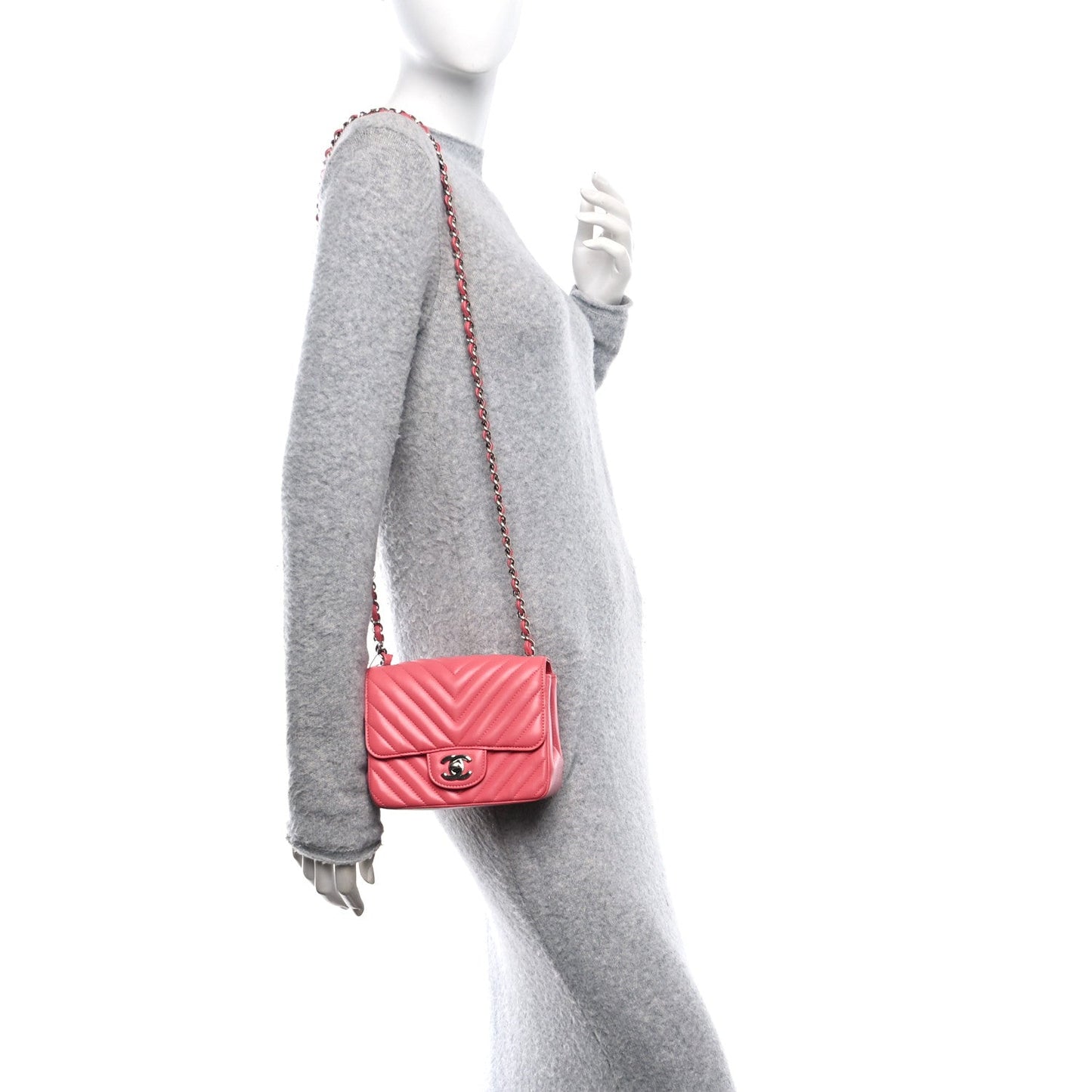 Lambskin Chevron Quilted Mini Square Flap Pink