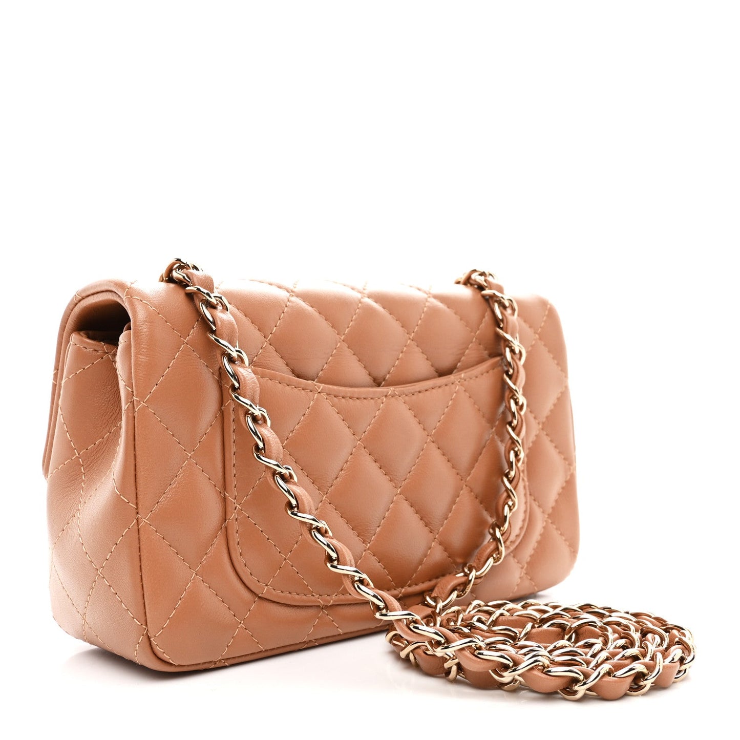Lambskin Quilted Mini Rectangular Flap Brown