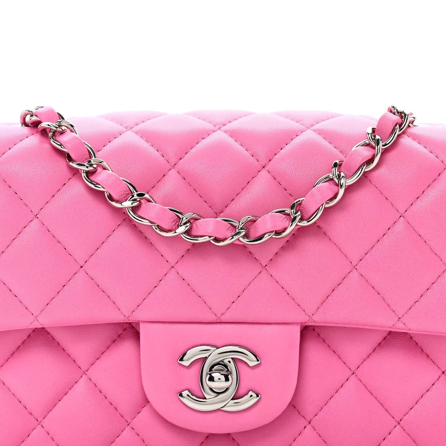 Lambskin Quilted Mini Rectangular Flap Neon Pink