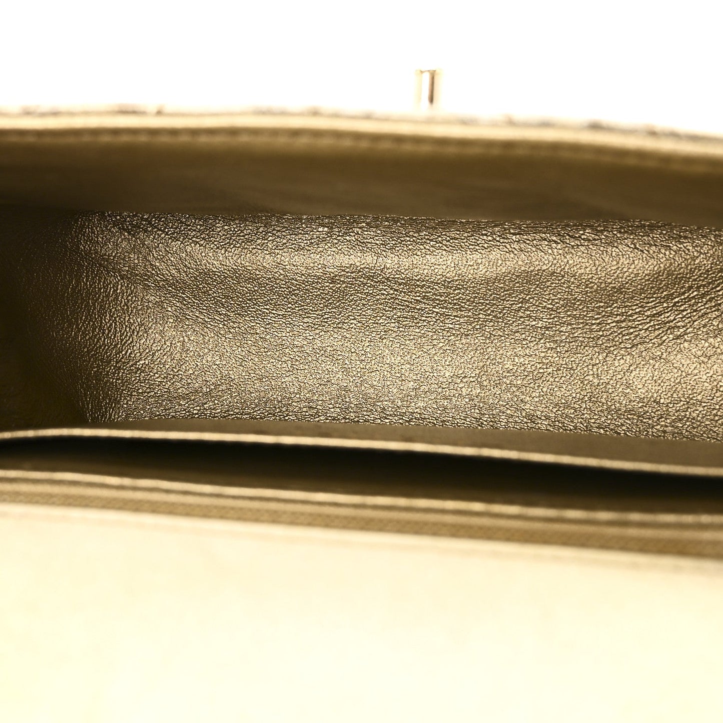 Patent Metallic Crumpled Calfskin Chevron Quilted Mini Square Flap Gold