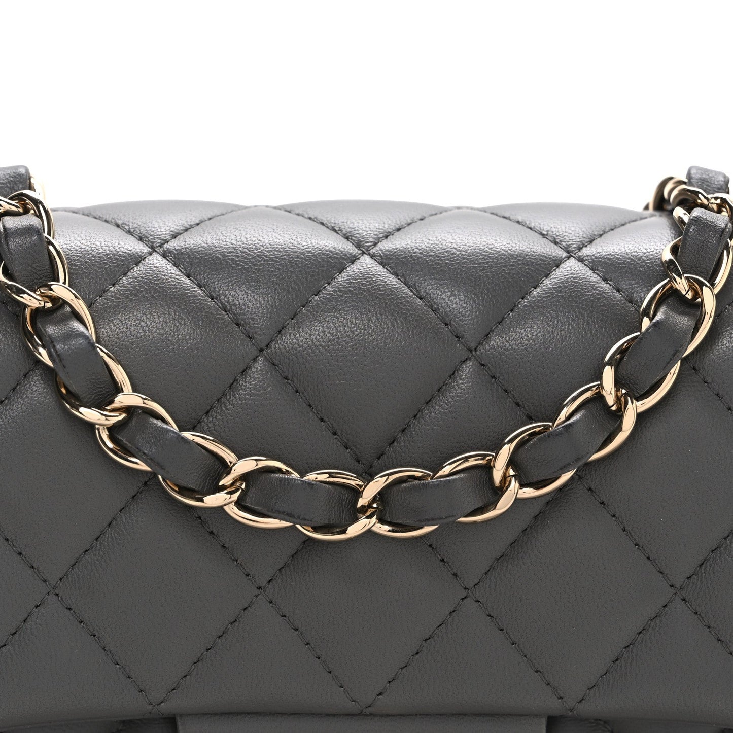 Lambskin Quilted Mini Rectangular Flap Dark Grey