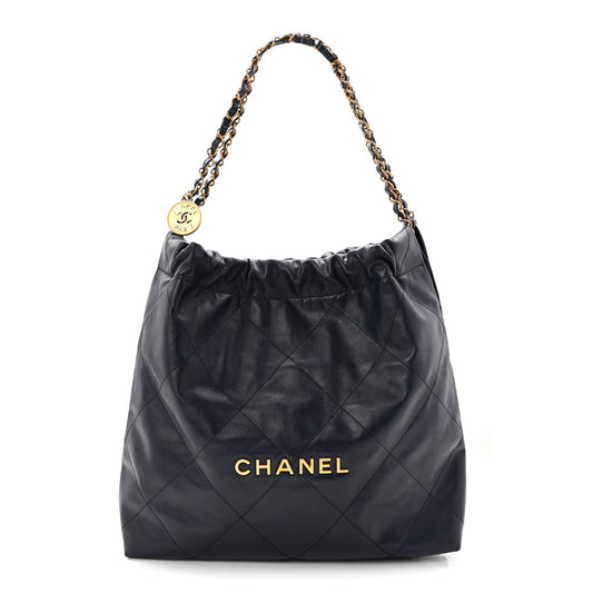 Shiny Calfskin Quilted Chanel 22 Navy Blue