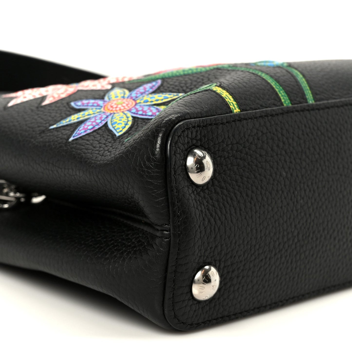 LV X YK Taurillon Inlaid Kusama Flowers Capucines BB Black