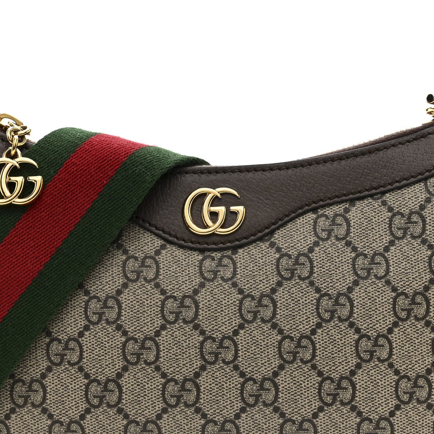 GG Supreme Monogram Textured Dollar Calfskin Web Small Ophidia GG Handbag Beige Ebony New Acero