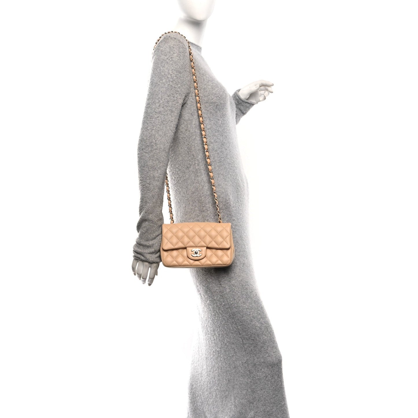 Lambskin Quilted Mini Rectangular Flap Beige
