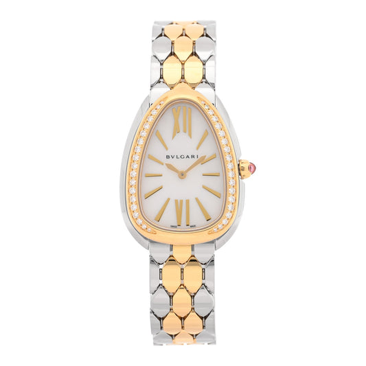 Stainless Steel 18K Yellow Gold Diamond Bezel 33mm Serpenti Seduttori Quartz Watch