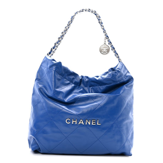 Shiny Calfskin Quilted Chanel 22 Blue