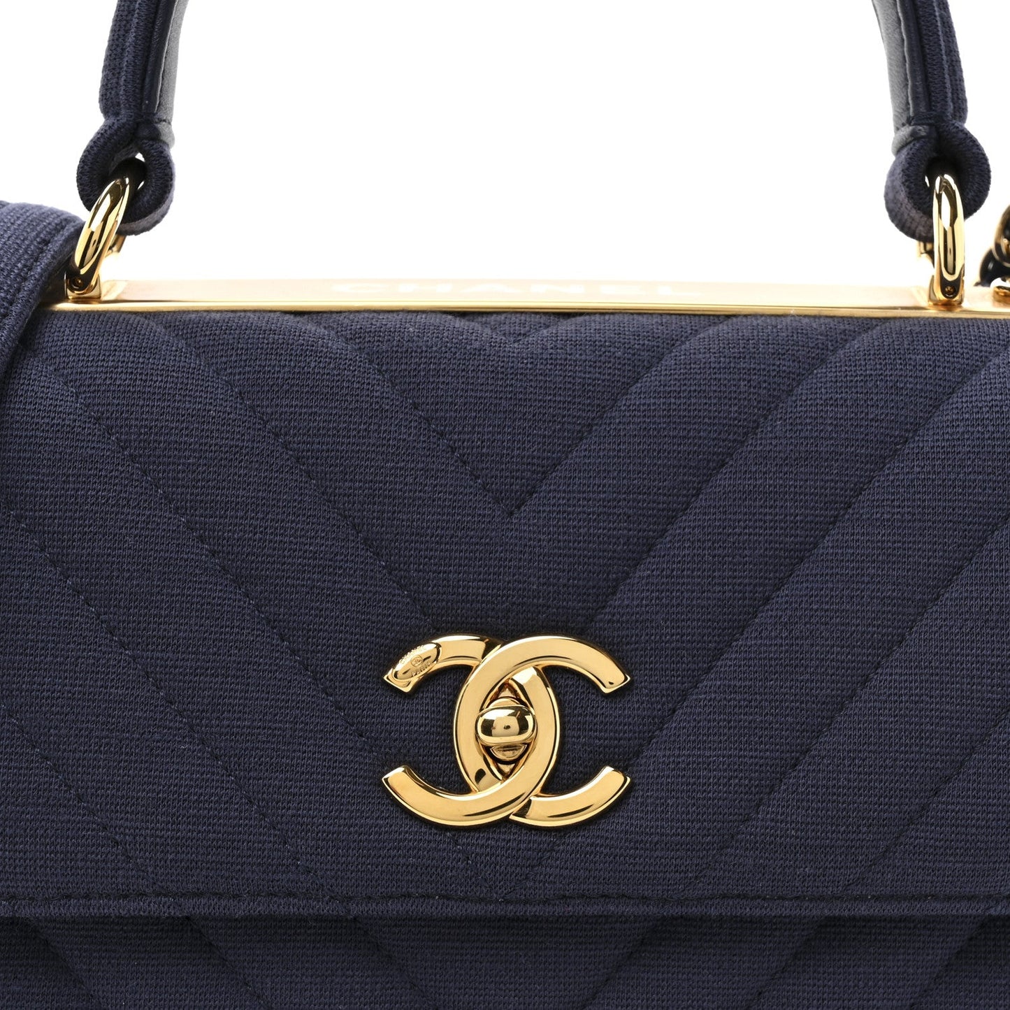 Jersey Chevron Quilted Small Trendy CC Dual Handle Flap Bag Navy Blue