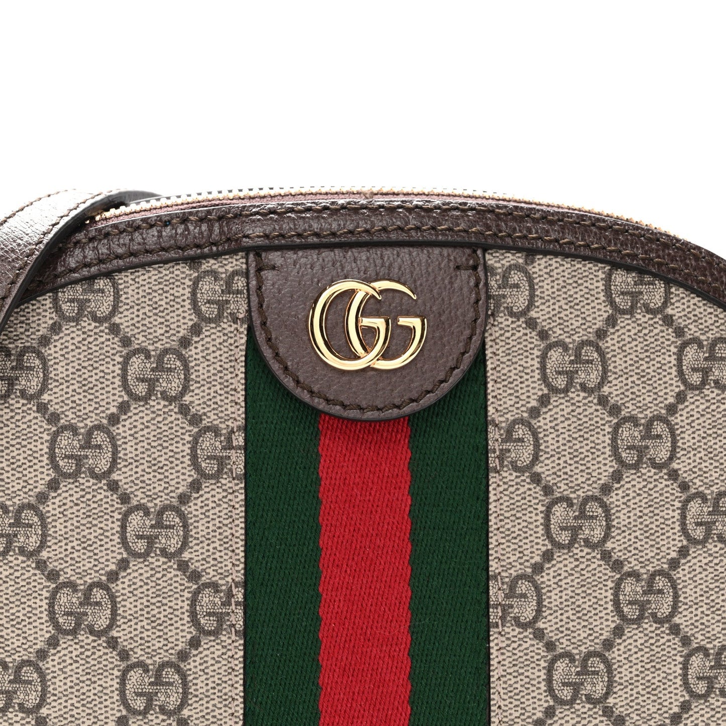 GG Supreme Monogram Textured Dollar Calfskin Web Small Ophidia Dome Shoulder Bag Beige Ebony New Acero