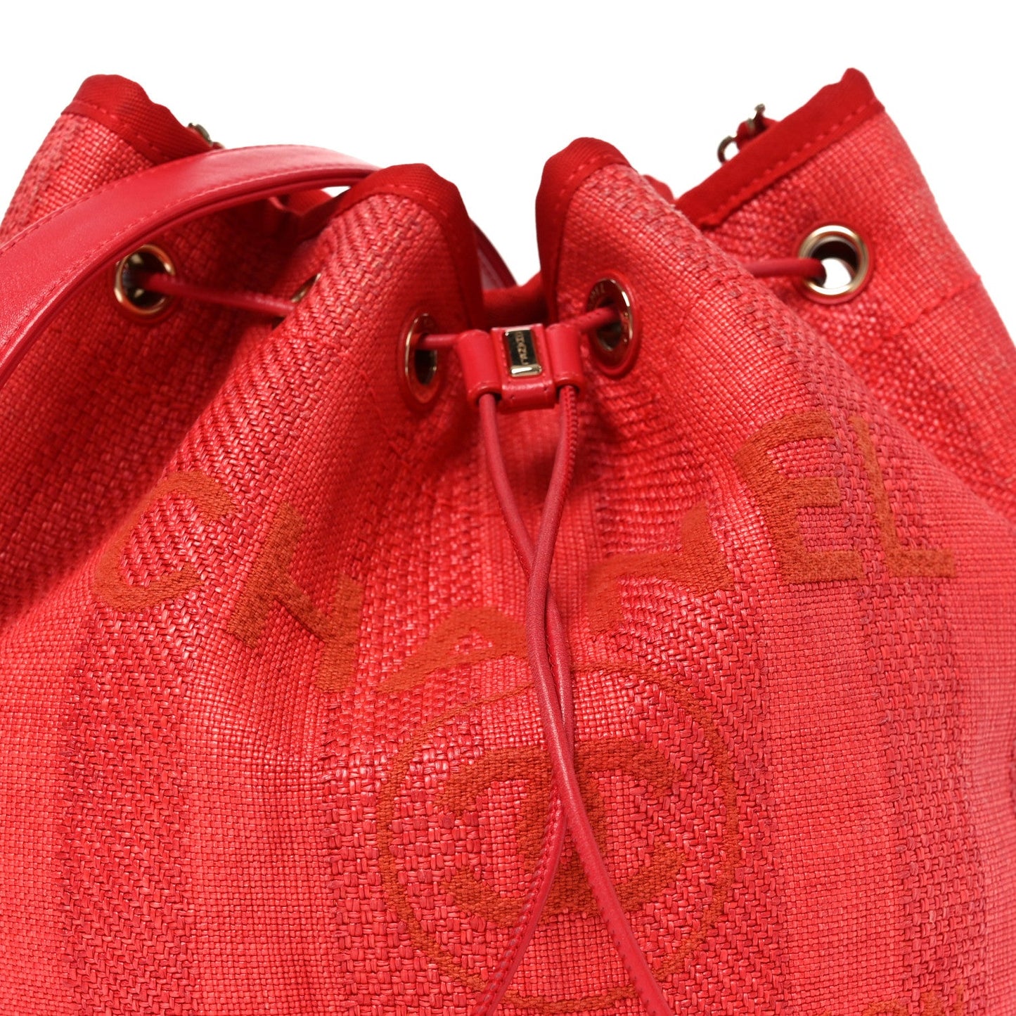 Mixed Fibers Striped Deauville Drawstring Bag Red