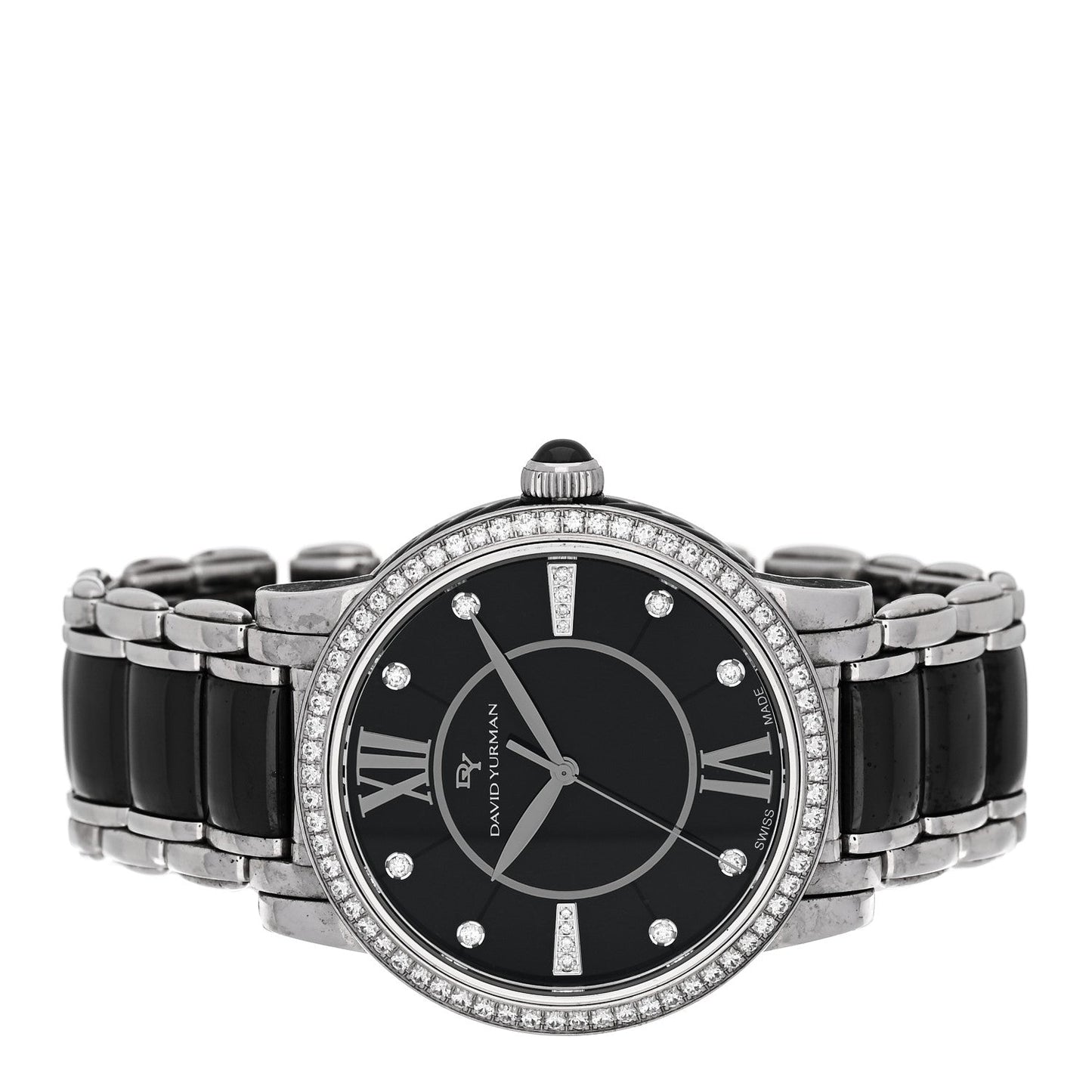 Stainless Steel Ceramic Diamond Bezel 38mm Classic Quartz Watch Black