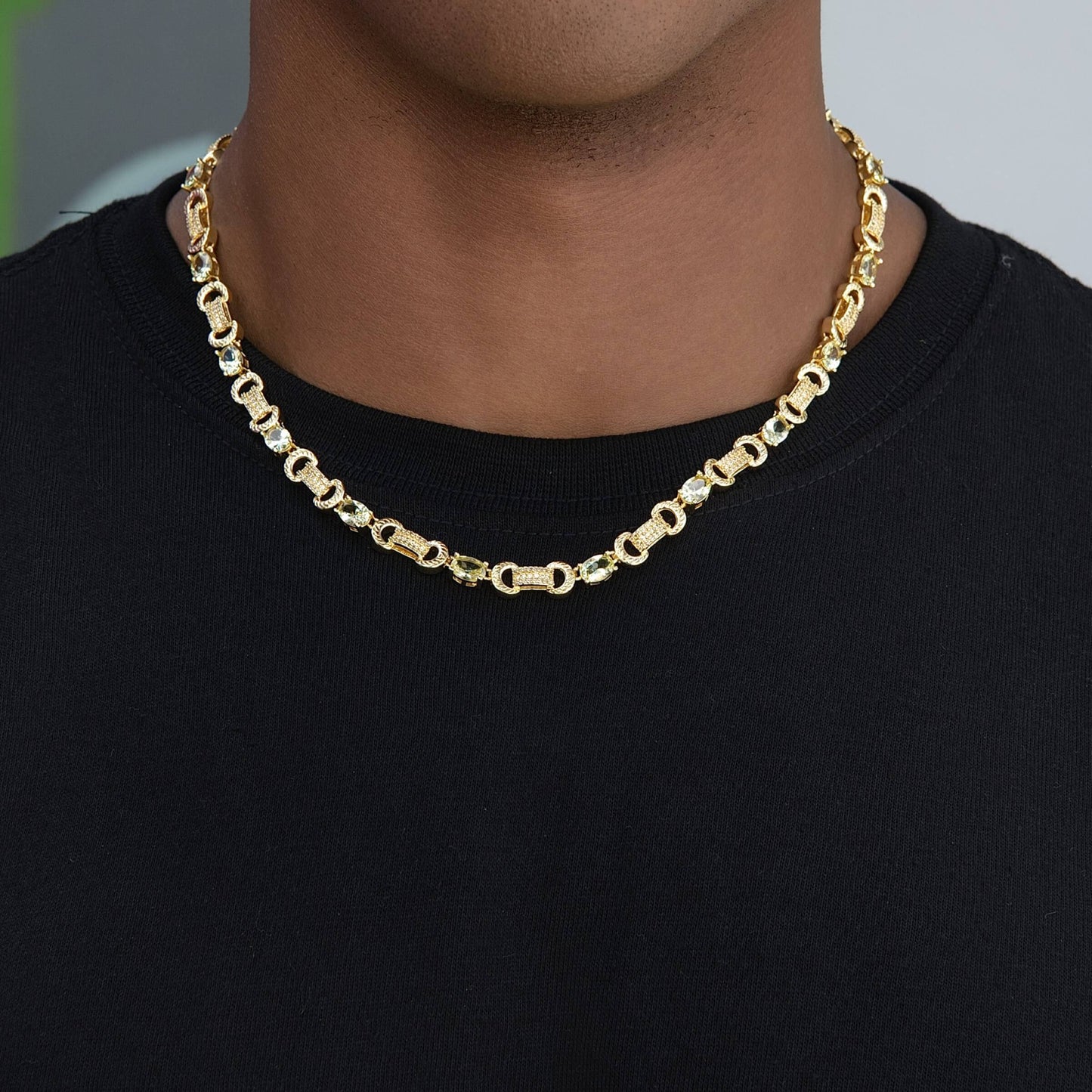 Iced Canary Link Circle Chain in Yellow Gold - 6MM