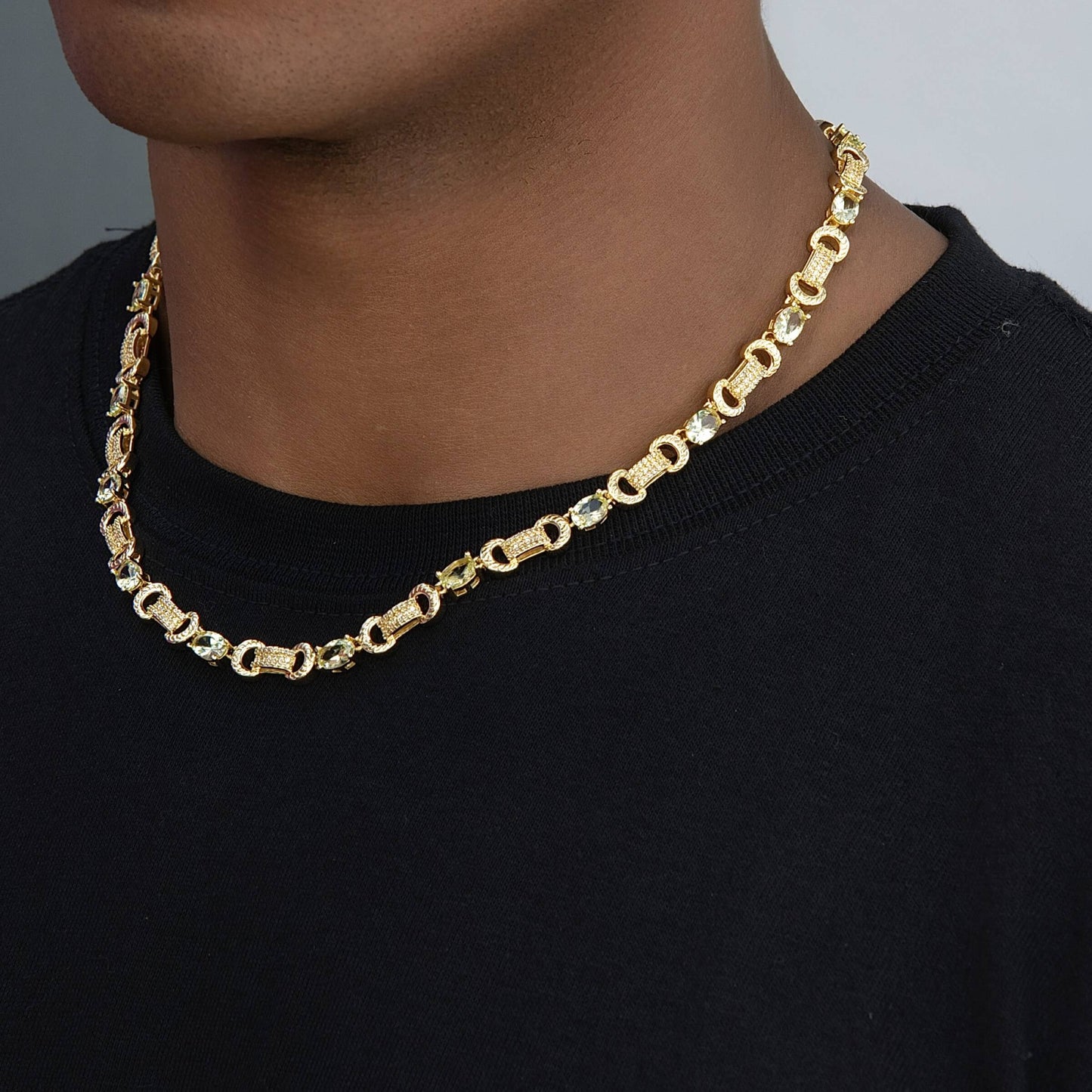 Iced Canary Link Circle Chain in Yellow Gold - 6MM