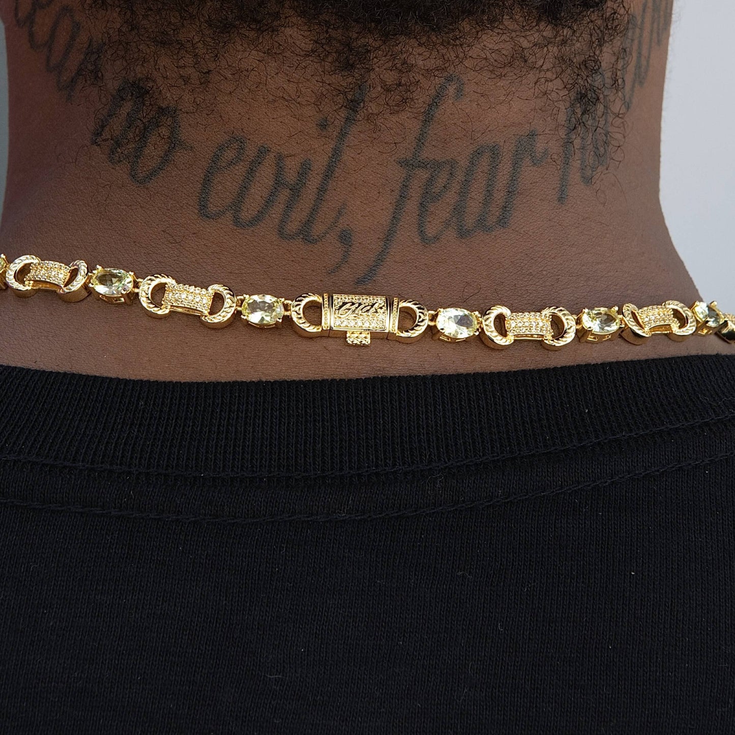 Iced Canary Link Circle Chain in Yellow Gold - 6MM