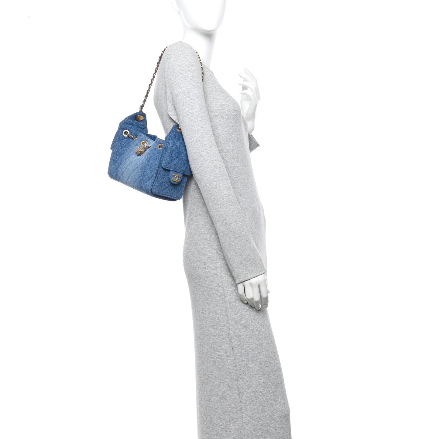 Washed Denim Quilted Mini Chanel 25 Handbag Blue