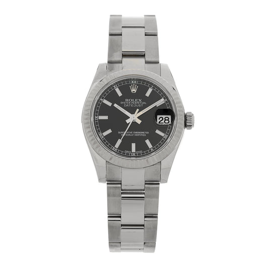 Stainless Steel 18K White Gold 31mm Oyster Perpetual Datejust Watch Black 178274