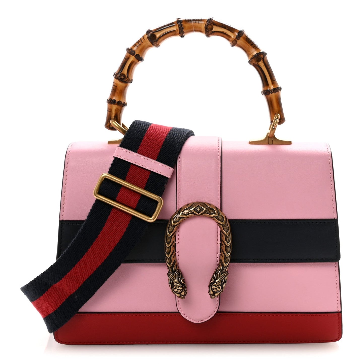 Moon Calfskin Web Medium Dionysus Bamboo Top Handle Bag Sugar Pink Blue Agata Hibiscus Red