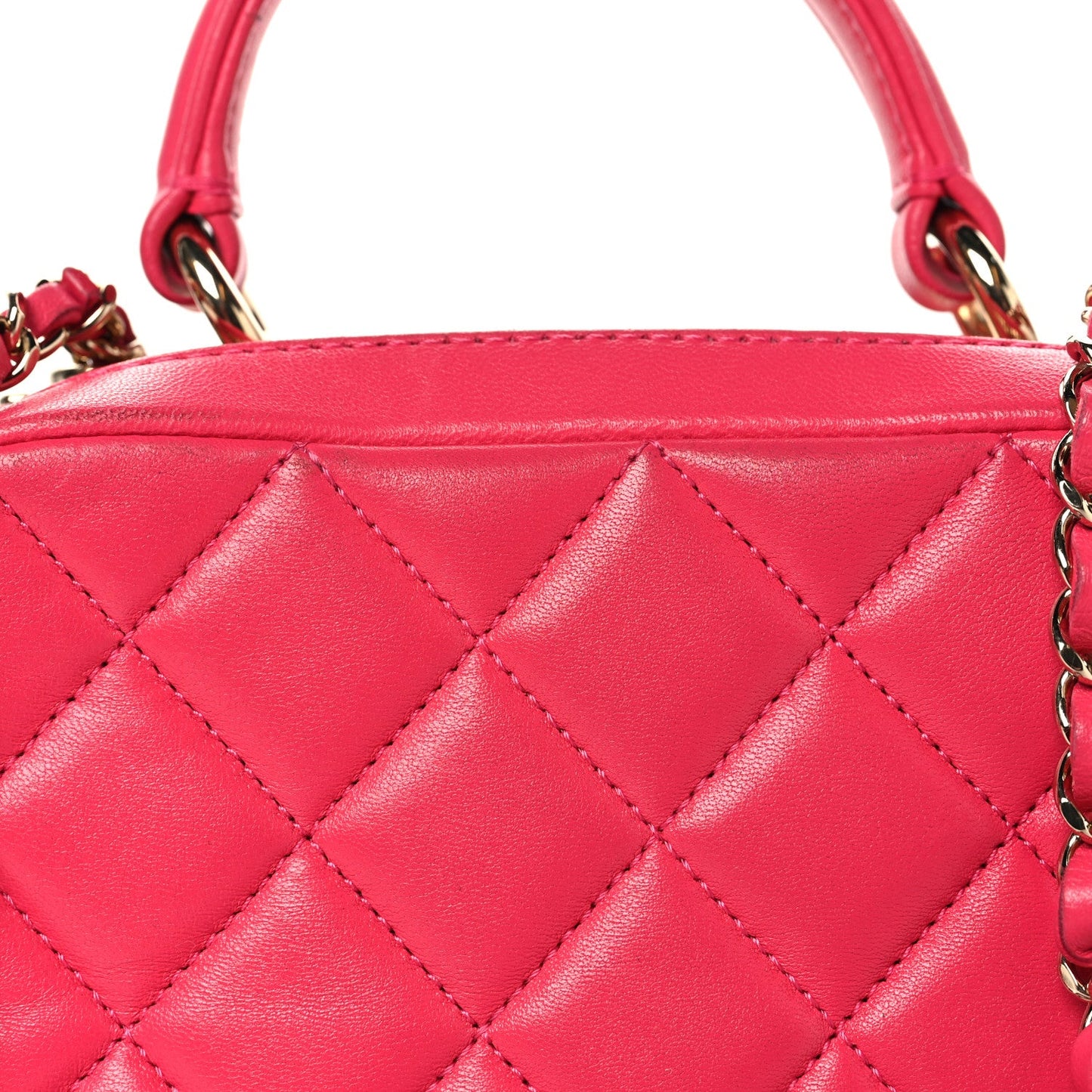 Lambskin Quilted Small Trendy CC Bowling Bag Pink