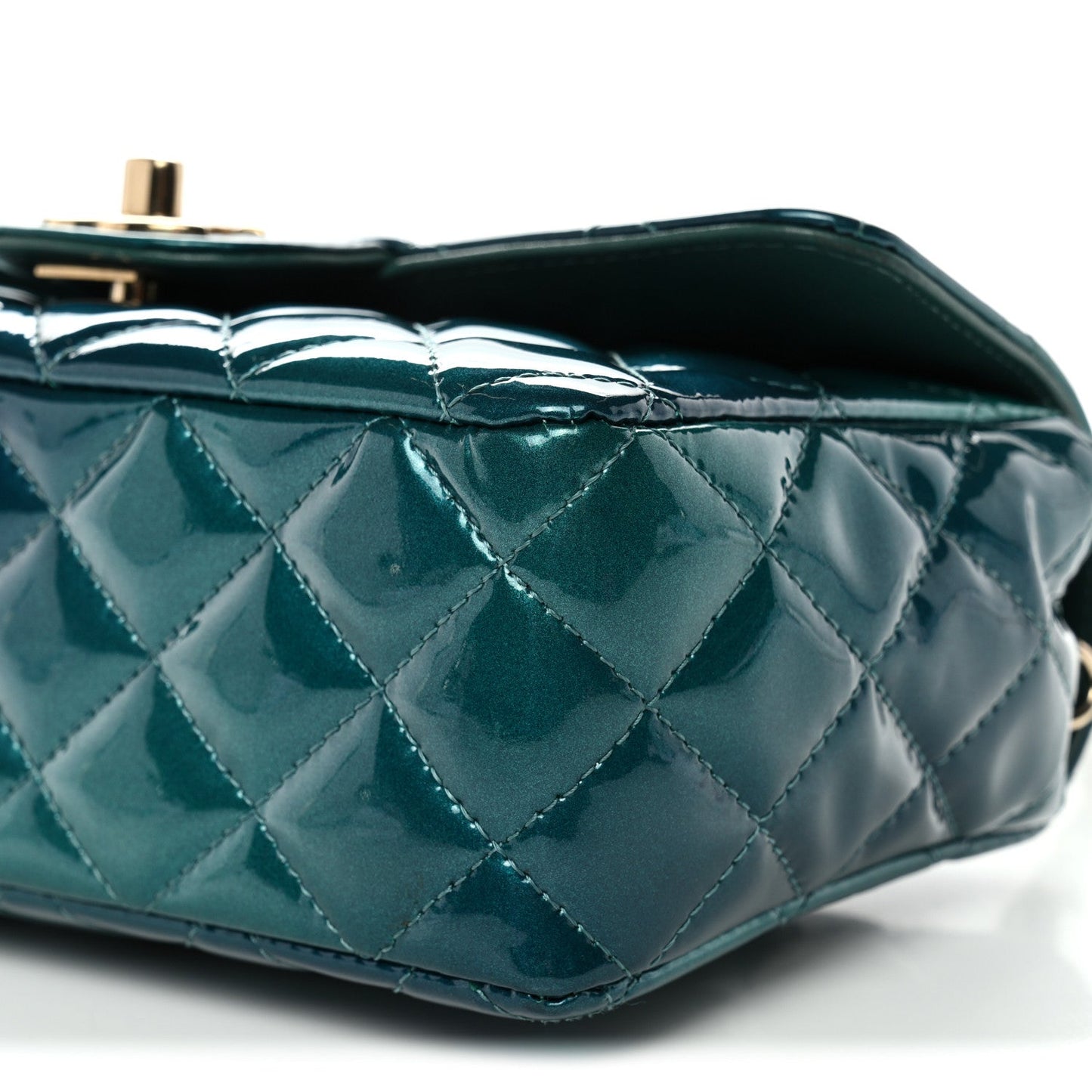 Shaded Patent Calfskin Quilted Mini Rectangular Flap Green Blue