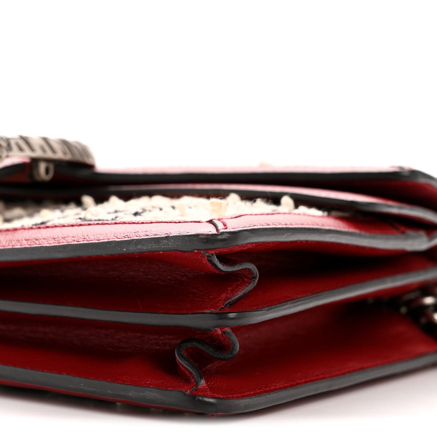 Tweed GG Monogram Small Dionysus Shoulder Bag White Black Romantic Cherry