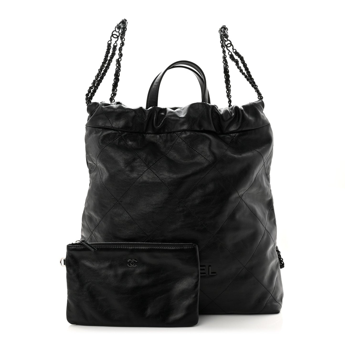 Shiny Calfskin Quilted Chanel 22 Backpack So Black