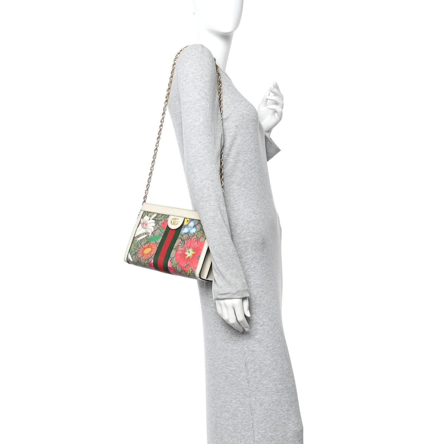 GG Supreme Monogram Flora Web Small Ophidia Chain Shoulder Bag White