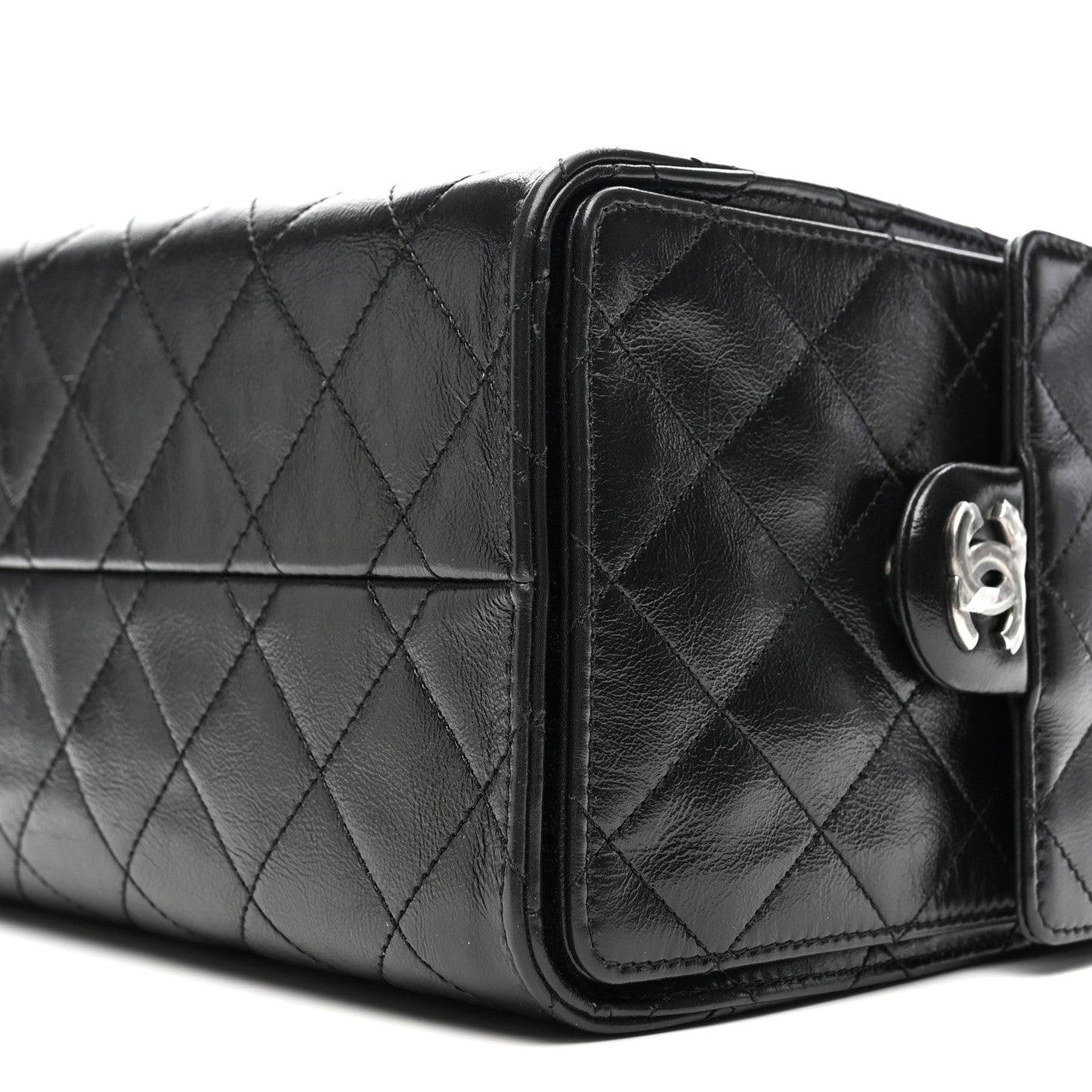 Shiny Crumpled Calfskin Quilted Small Chanel 25 Handbag Black