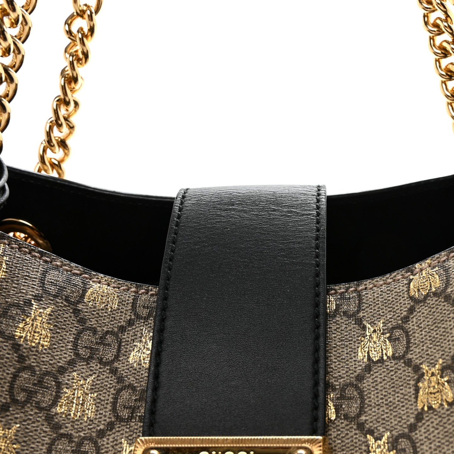 GG Supreme Monogram Bees Medium Padlock Tote Beige Oro Black