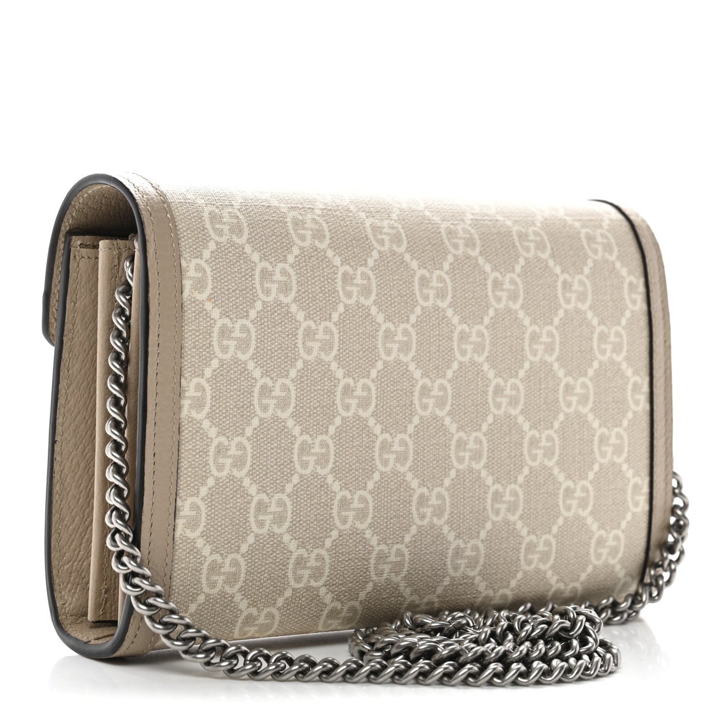 GG Supreme Monogram Textured Dollar Calfskin Mini Dionysus Chain Wallet Beige Mystic White Oatmeal