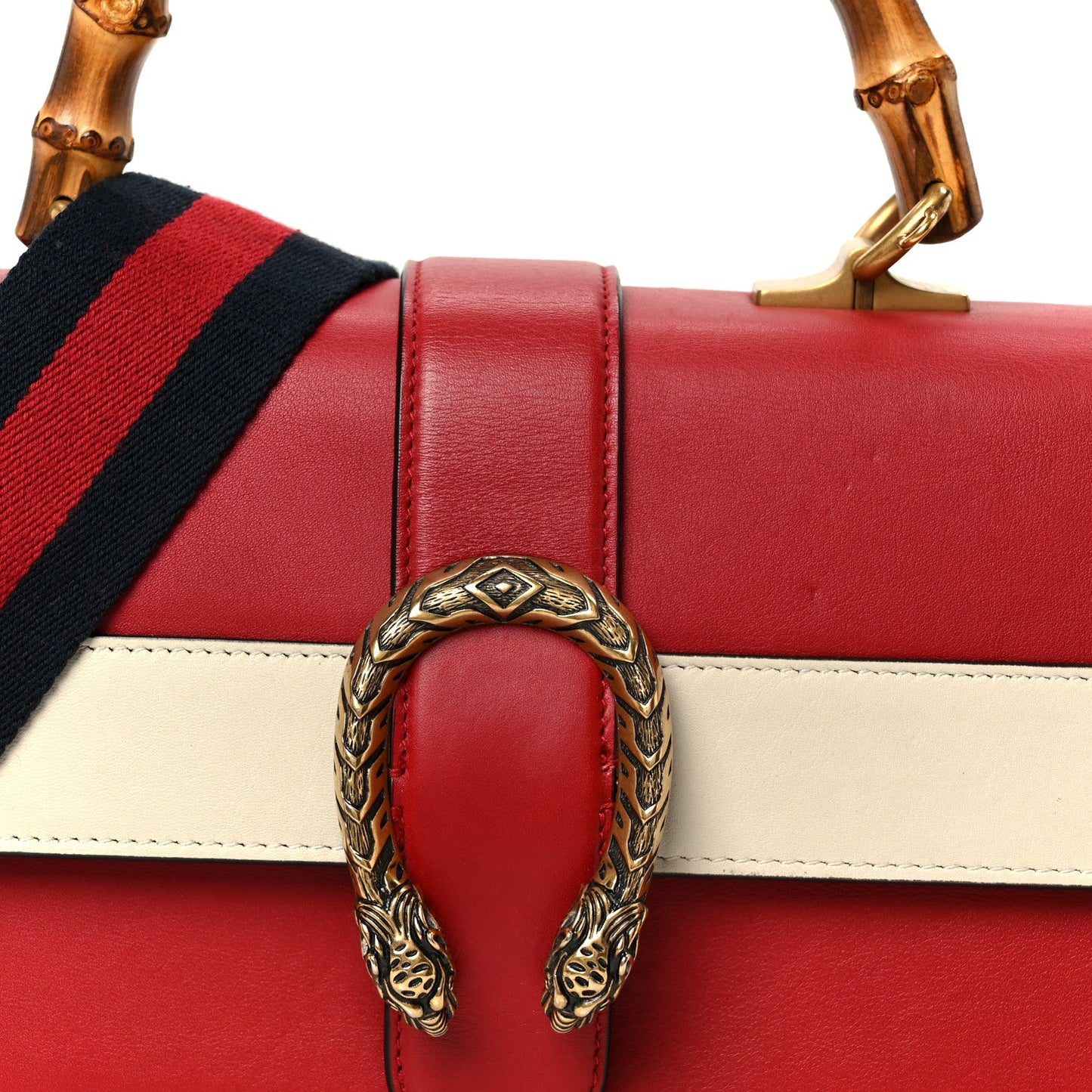 Calfskin Bamboo Web Medium Dionysus Top Handle Bag Red White Blue