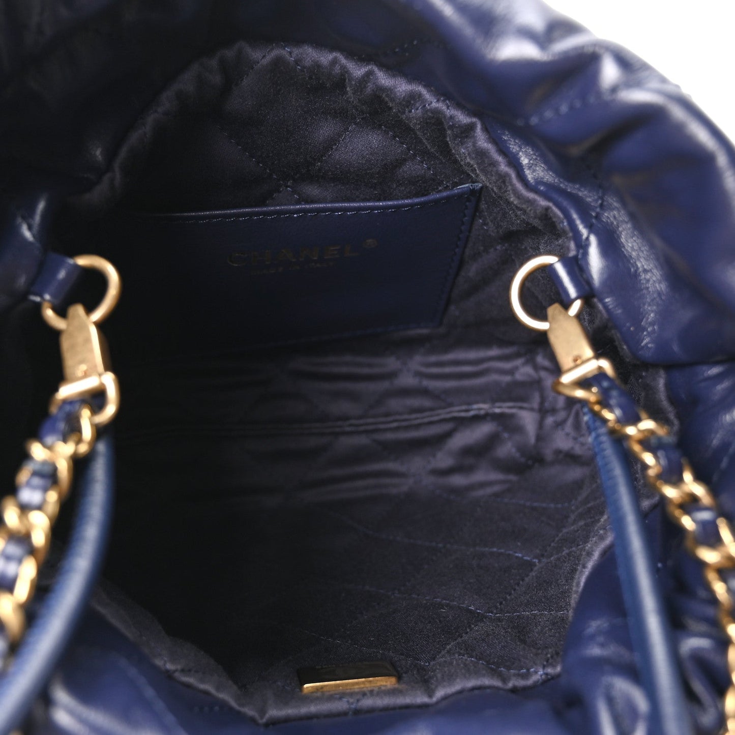 Shiny Calfskin Quilted Mini Chanel 22 Navy Blue