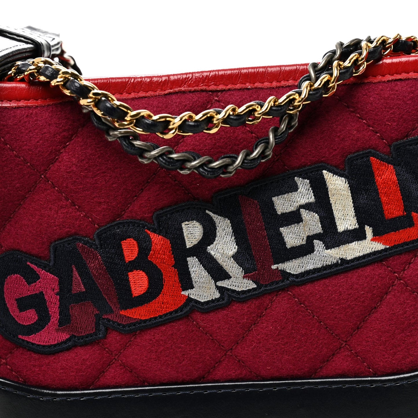 Wool Calfskin Quilted Small Gabrielle Hobo Red