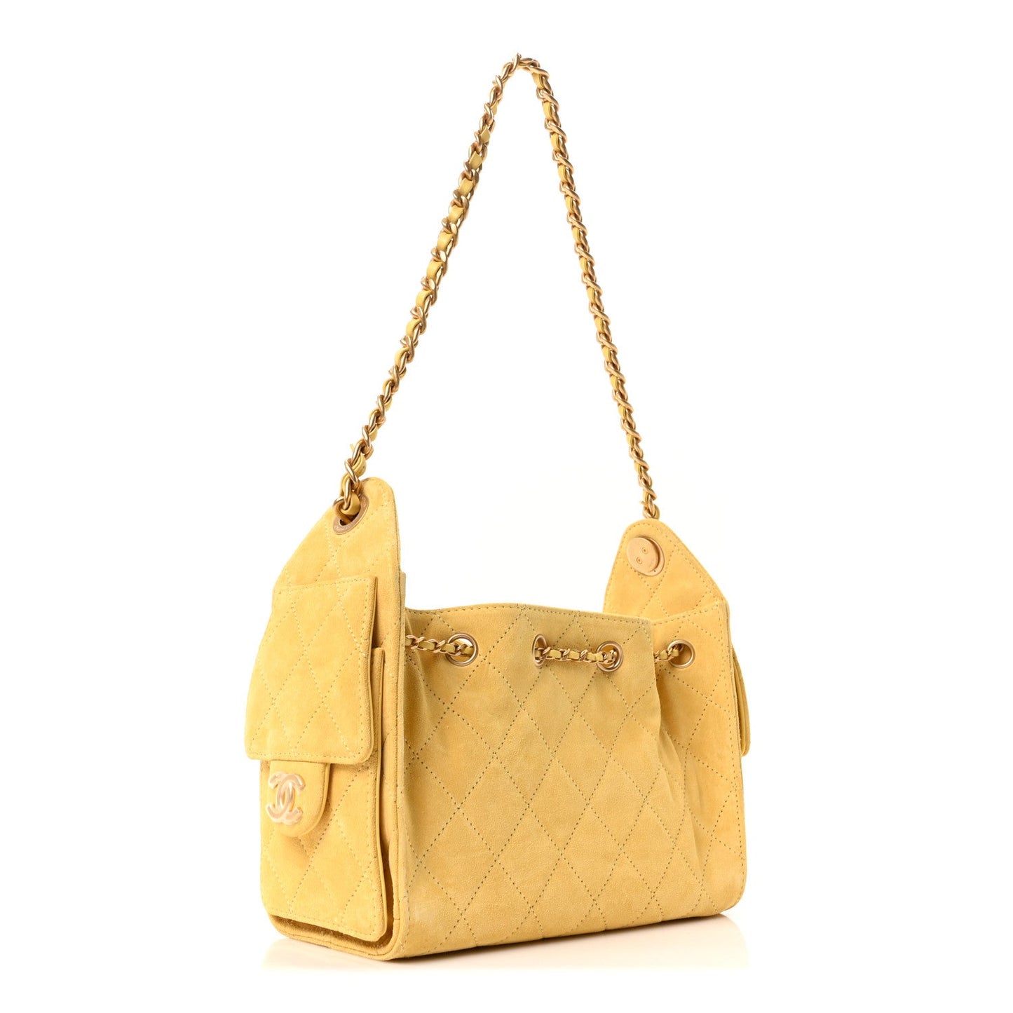 Suede Quilted Mini Chanel 25 Handbag Yellow