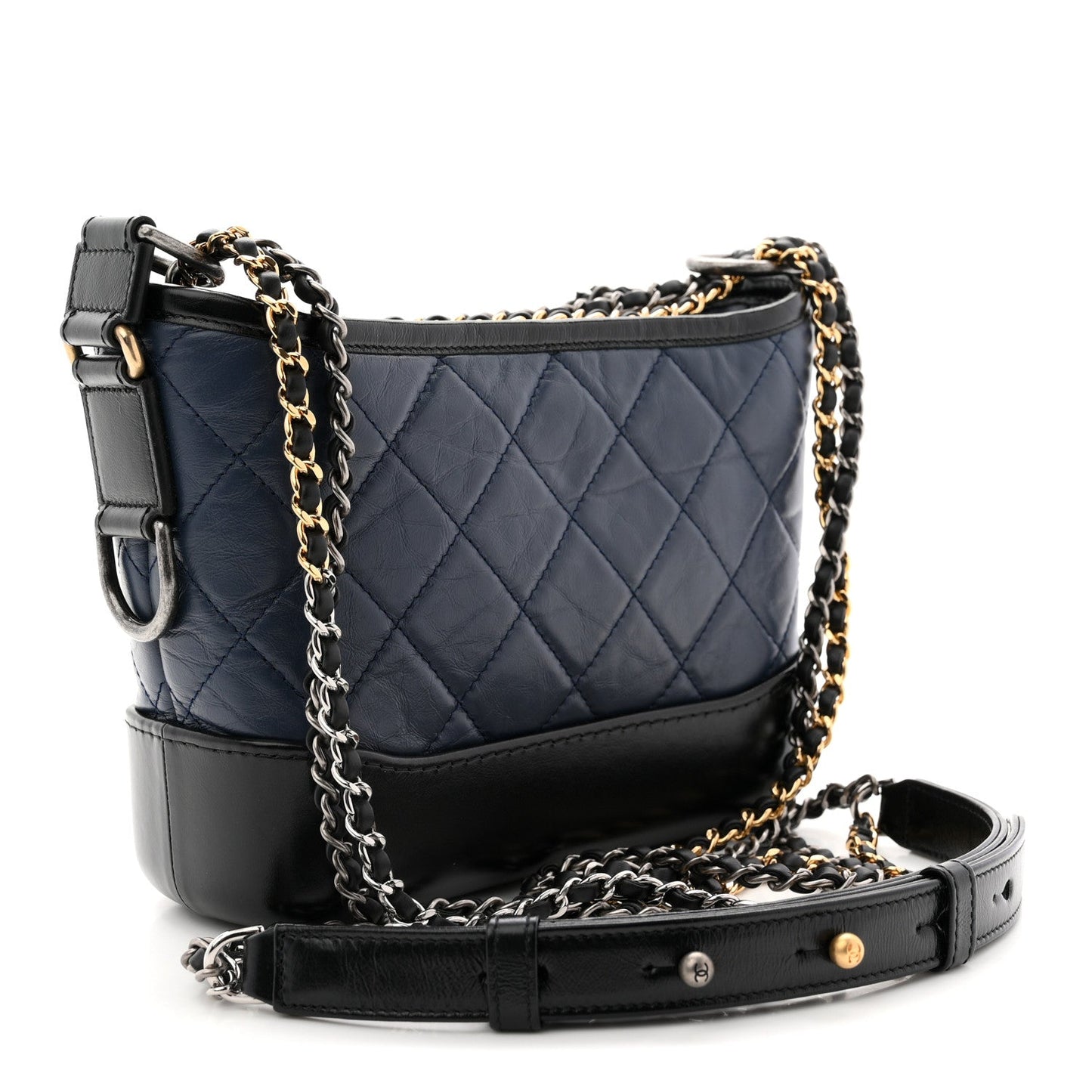 Aged Calfskin Quilted Small Gabrielle Hobo Navy Black