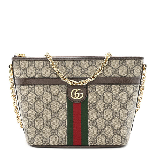 GG Supreme Monogram Web Ophidia Chain Shoulder Bag Brown