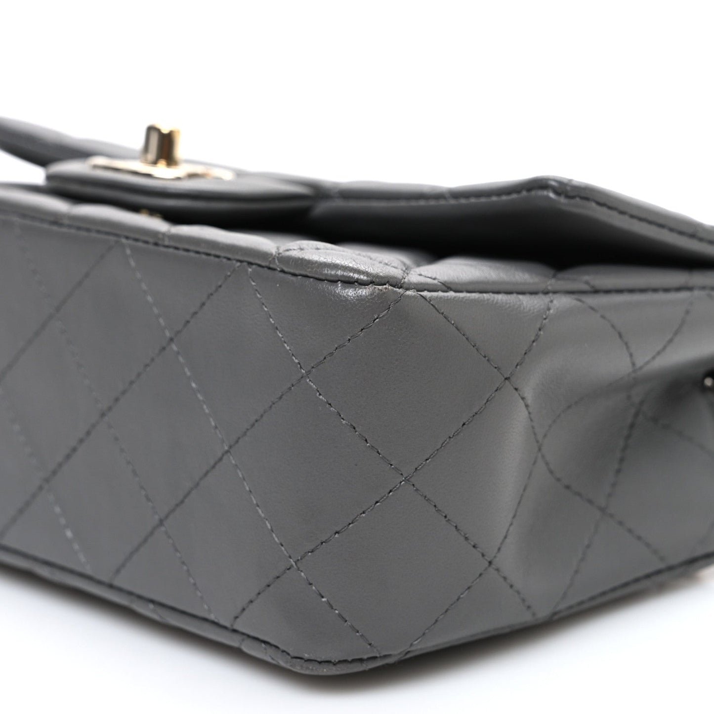 Lambskin Quilted Mini Rectangular Flap Dark Grey