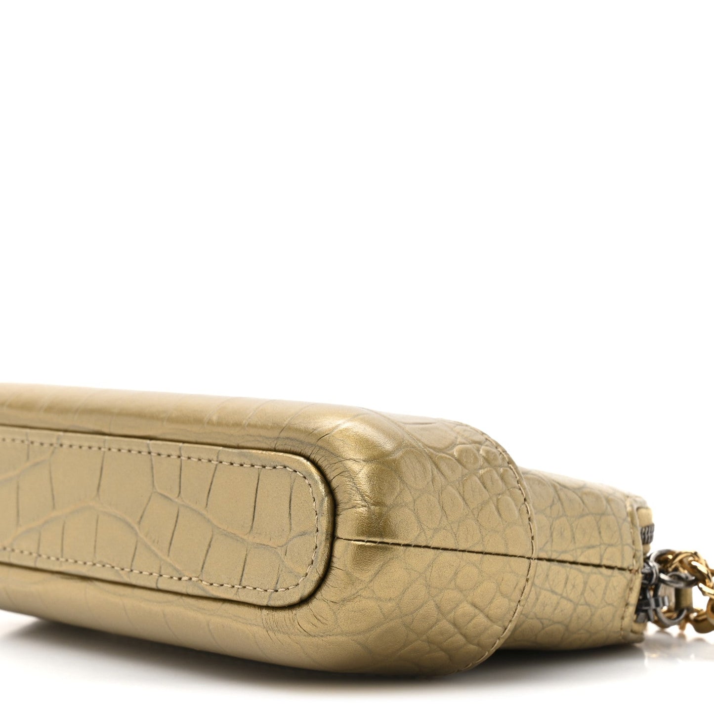 Metallic Calfskin Crocodile Embossed Small Gabrielle Clutch With Chain Gold