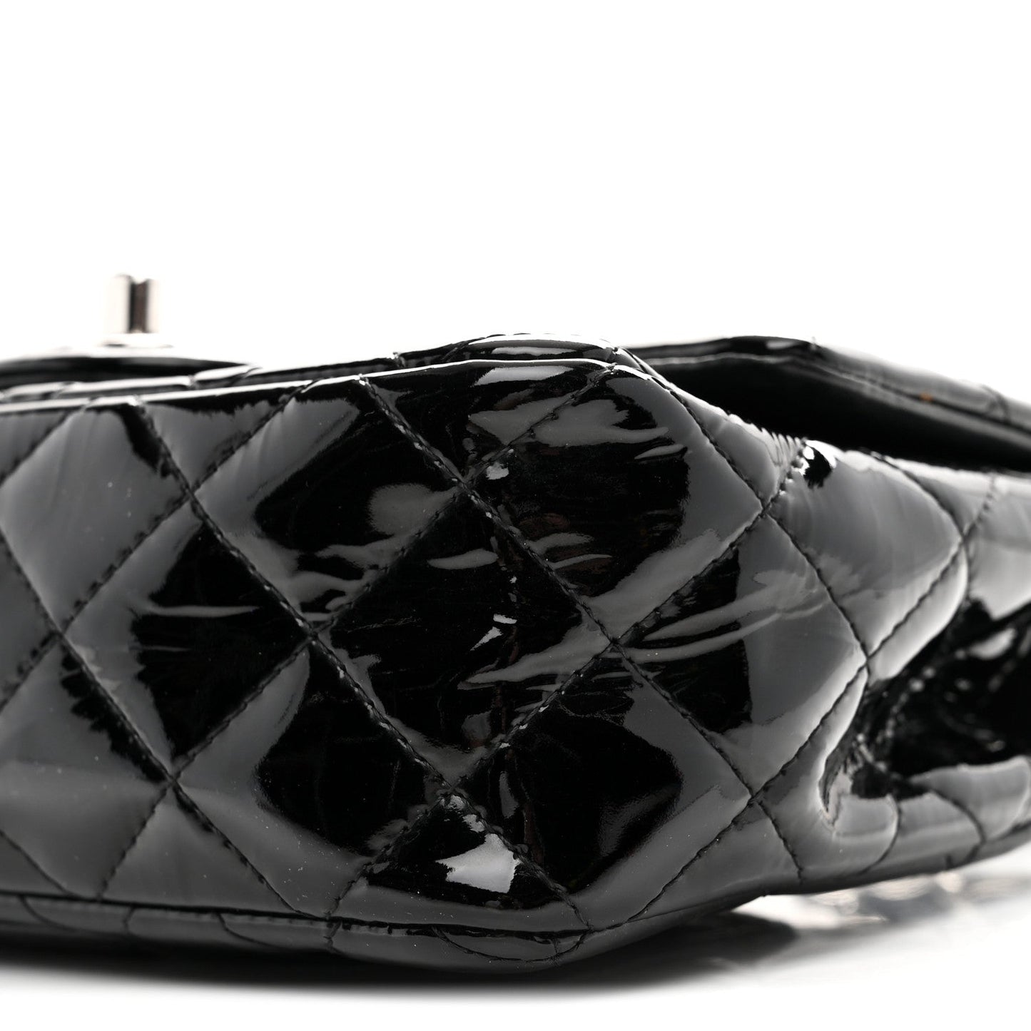 Patent Calfskin Quilted Mini Rectangular Flap Black