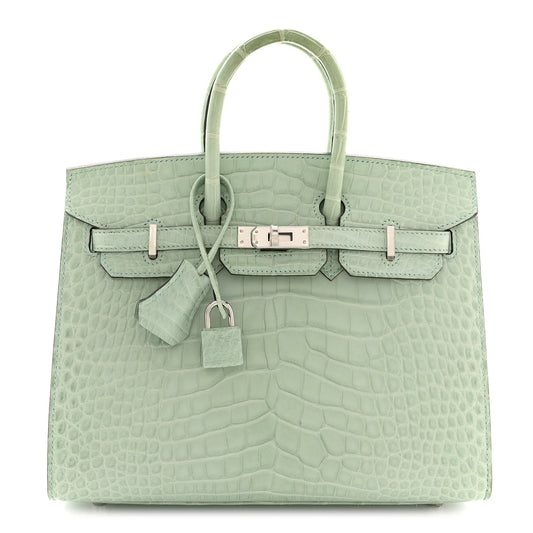 Matte Alligator Birkin Sellier 25 Vert D'eau