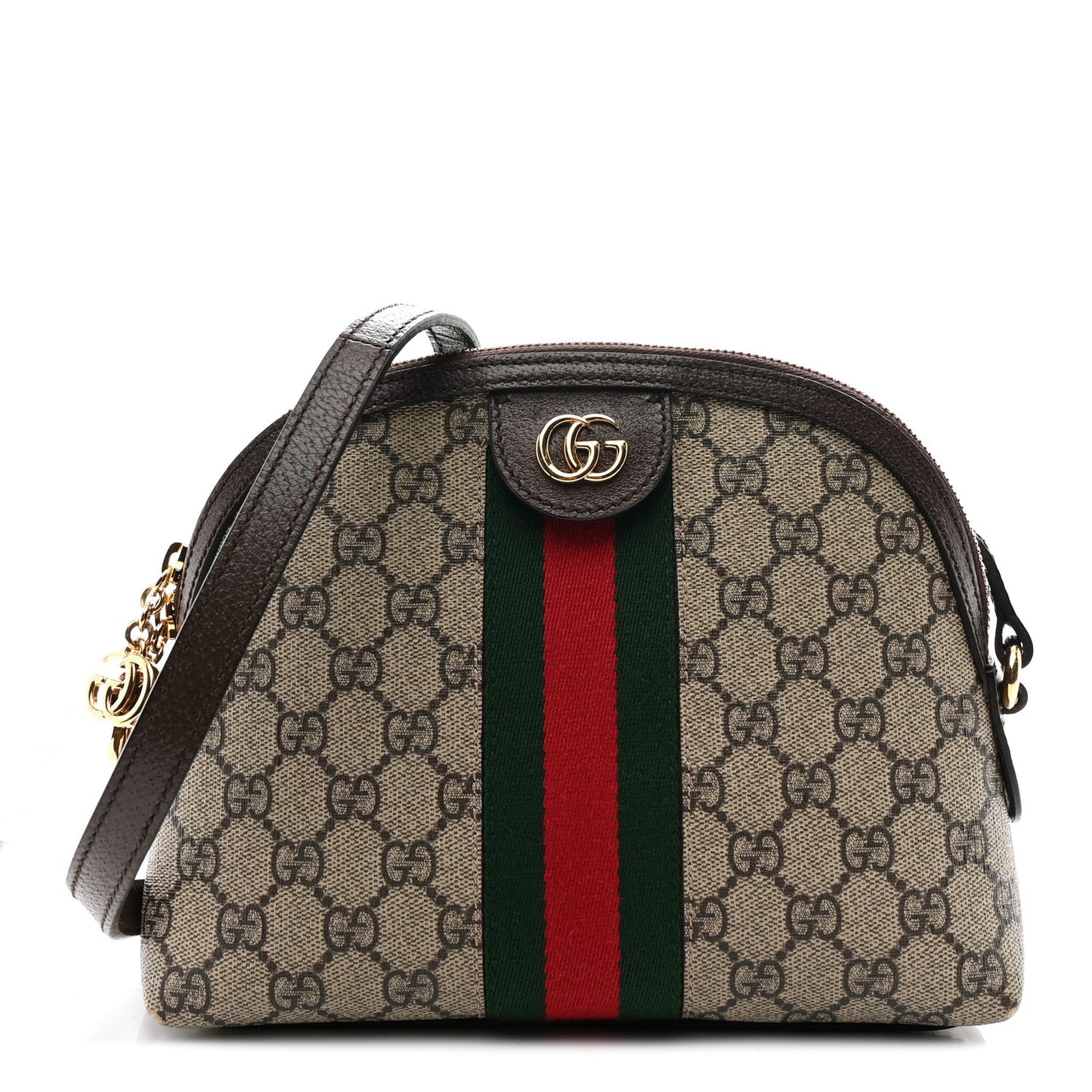 GG Supreme Monogram Textured Dollar Calfskin Web Small Ophidia Dome Shoulder Bag Beige Ebony New Acero