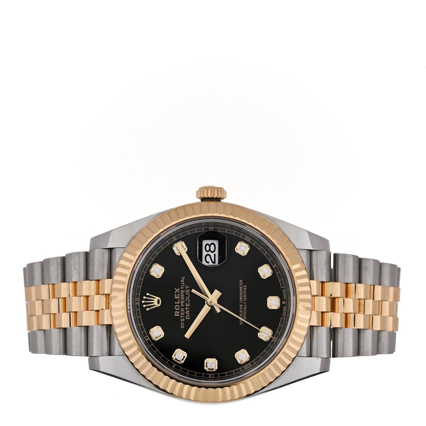 Stainless Steel 18K Yellow Gold Diamond 41mm Oyster Perpetual Datejust Watch Black 126333
