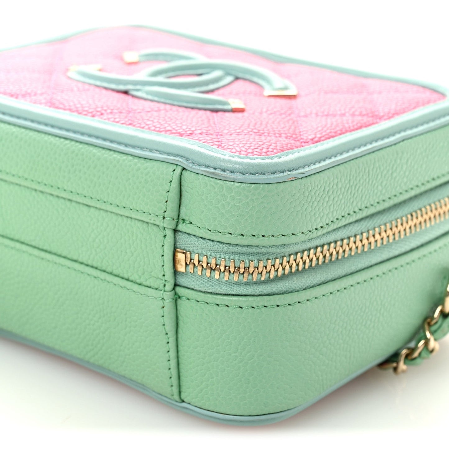Caviar Quilted Small CC Filigree Vanity Case Pink Green Blue