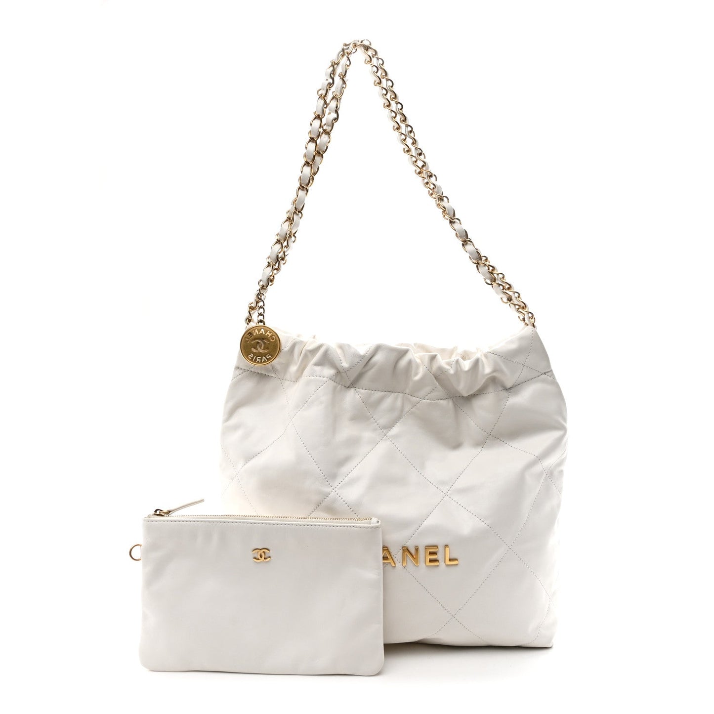 Shiny Calfskin Quilted Small Chanel 22 White