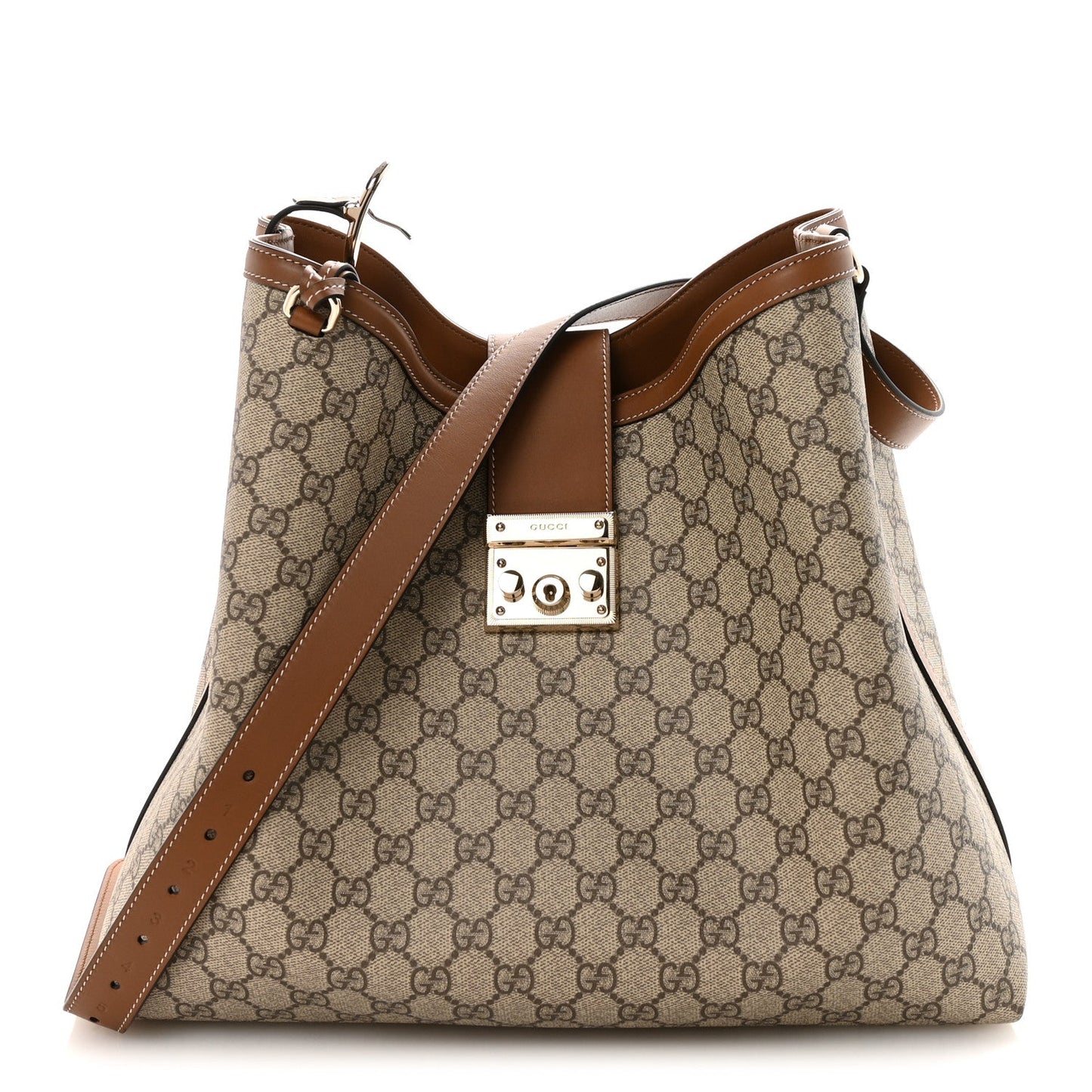 GG Icon Monogram Padlock Shoulder Bag Beige Dark Brown